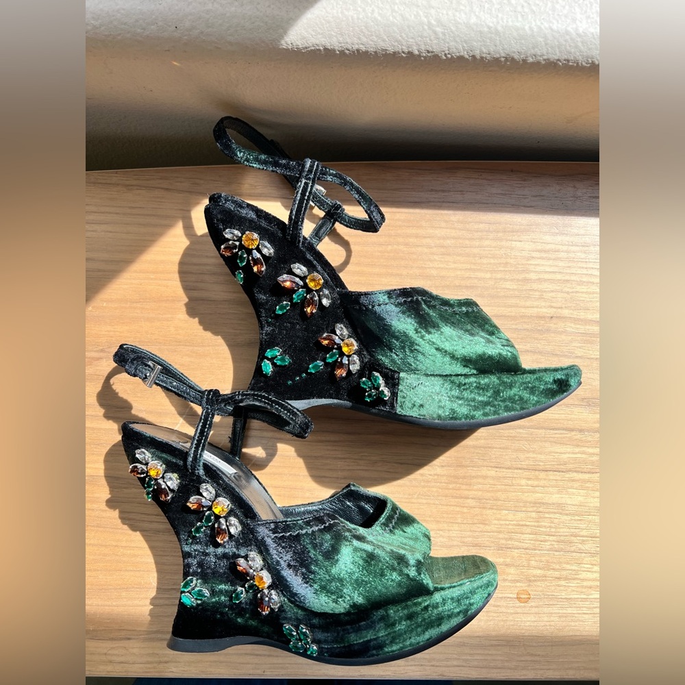 Vintage Prada Stoned Wedge Platform Sandals